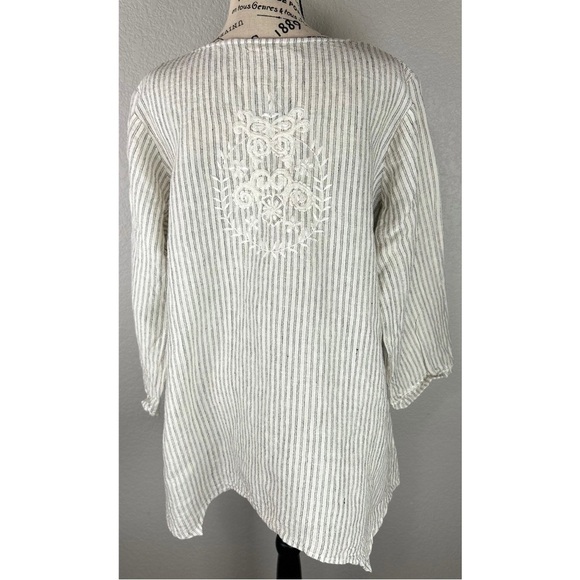 Hearts Desire Mary Grace Women's M Cream Taupe Striped Tunic 100% Linen Top, XXL - Picture 6 of 12